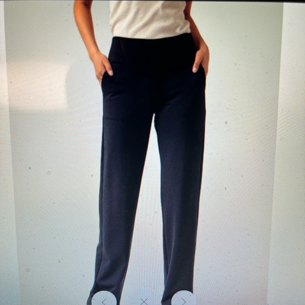Navy blue slacks.
